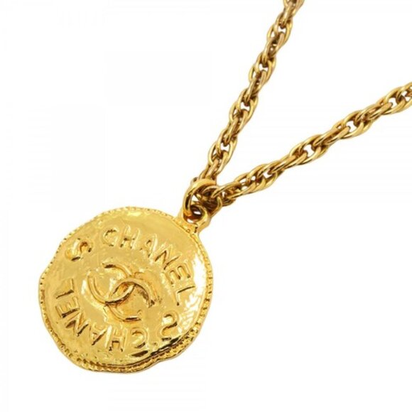 #41  Chanel Necklace Coco Mark Circle GP Plated Gold Ladies - Picture 10 of 16